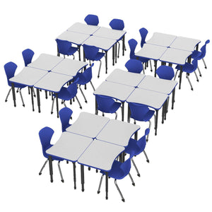 Apex White Dry Erase Classroom Desk and Chair Package, 20 Curved Collaborative Student Desks with 20 Apex Stack Chairs
