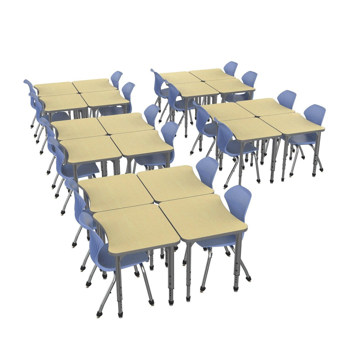 Apex Classroom Desk and Chair Package, 20 Curved Collaborative Student ...