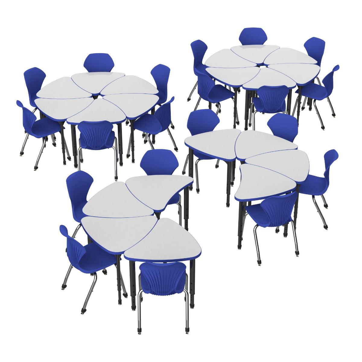 Apex White Dry Erase Classroom Desk and Chair Package, 20 Large Chevron Collaborative Student Desks with 20 Apex Stack Chairs