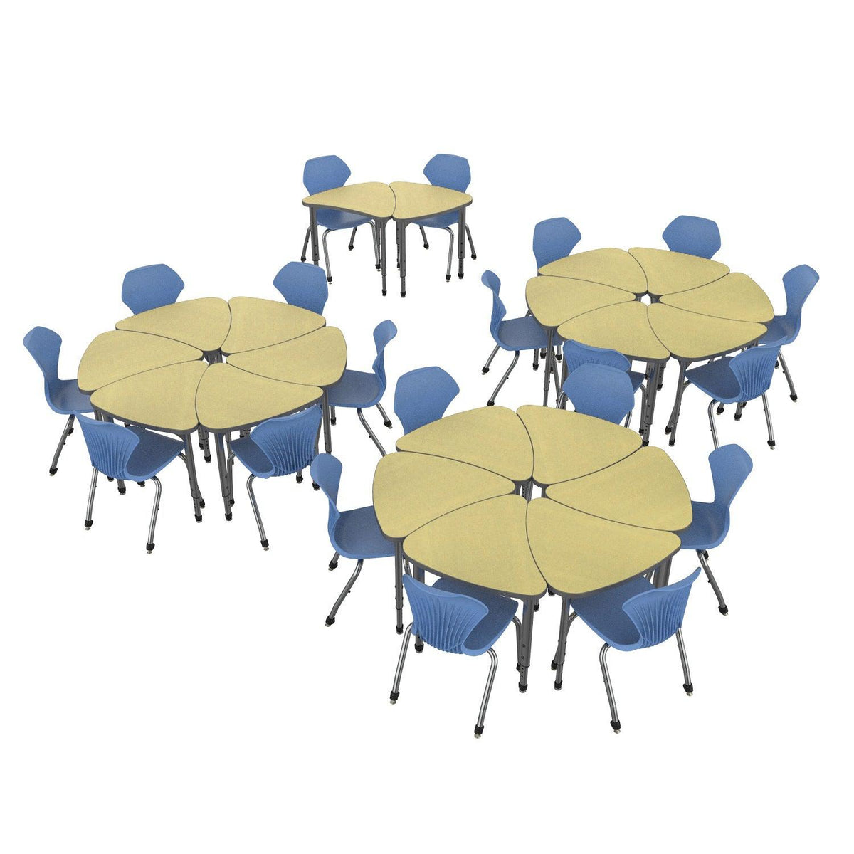 Apex Classroom Desk and Chair Package, 20 Small Chevron Collaborative Student Desks with 20 Apex Stack Chairs