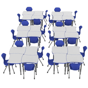 Apex White Dry Erase Classroom Desk and Chair Package, 24 Dog Bone Collaborative Student Desks with 24 Apex Stack Chairs