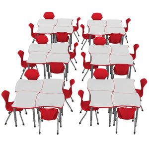 Apex White Dry Erase Classroom Desk and Chair Package, 24 Dog Bone Collaborative Student Desks with 24 Apex Stack Chairs