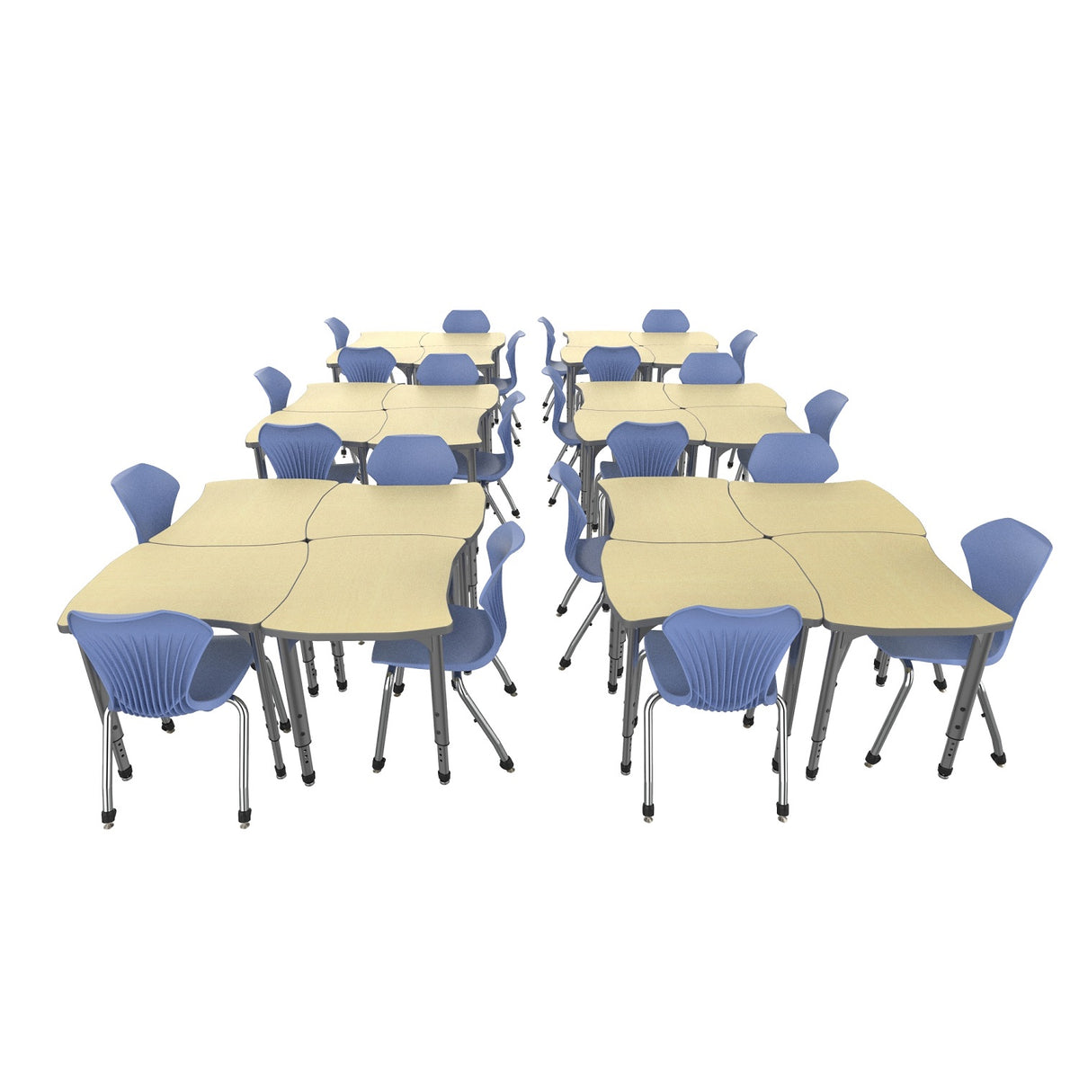 Apex Classroom Desk and Chair Package, 24 Dog Bone/Contour Collaborative Student Desks with 24 Apex Stack Chairs