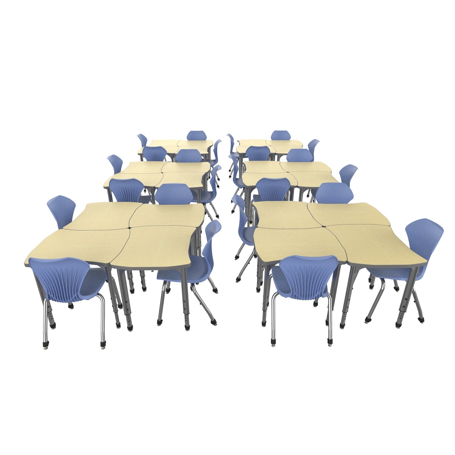 Apex Classroom Desk and Chair Package, 24 Dog Bone/Contour Collaborative Student Desks with 24 Apex Stack Chairs