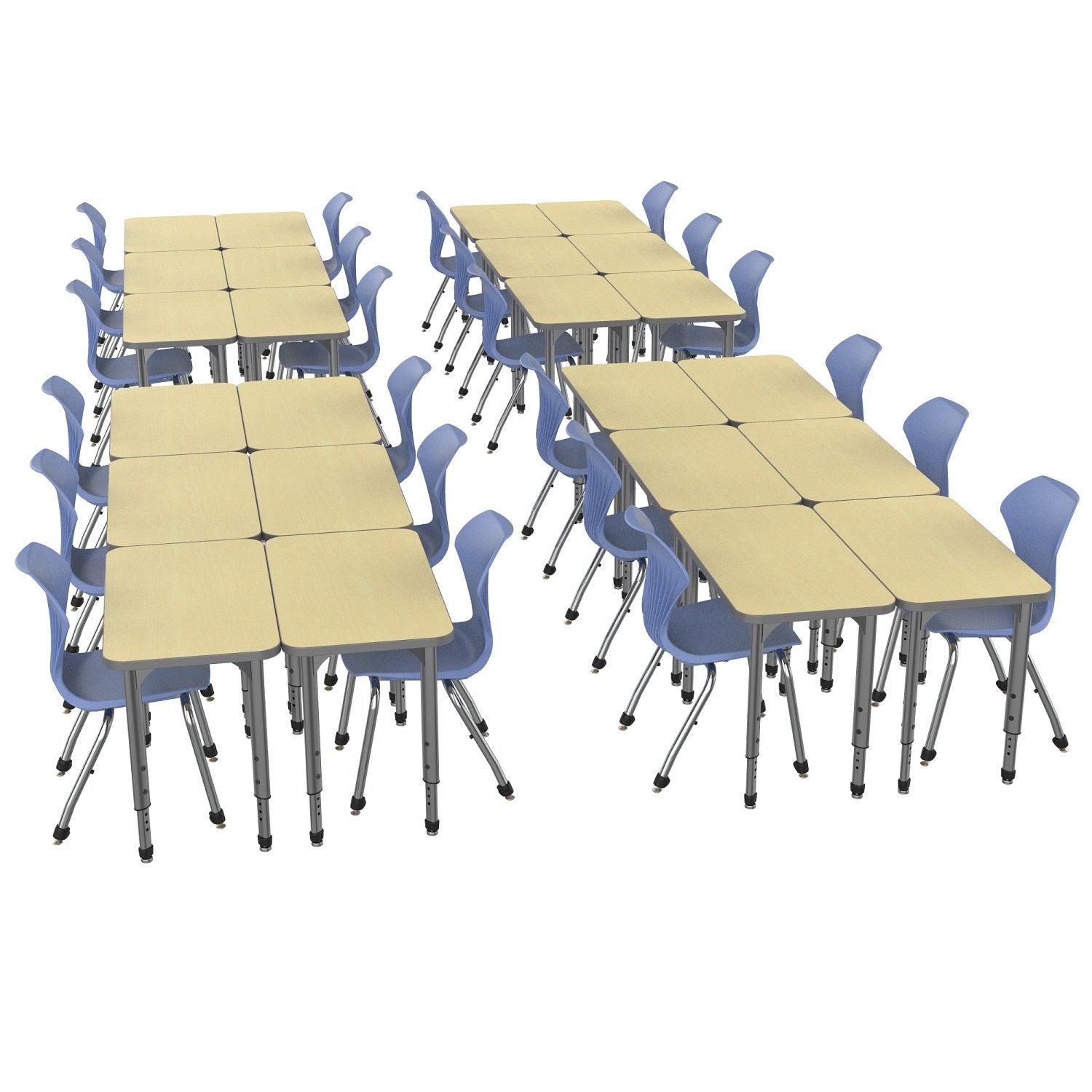 Apex Classroom Desk and Chair Package, 24 Rectangle Collaborative Student Desks, 20" x 36", with 24 Apex Stack Chairs