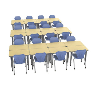 Apex Classroom Desk and Chair Package, 24 Rectangle Collaborative Student Desks, 20" x 30", with 24 Apex Stack Chairs