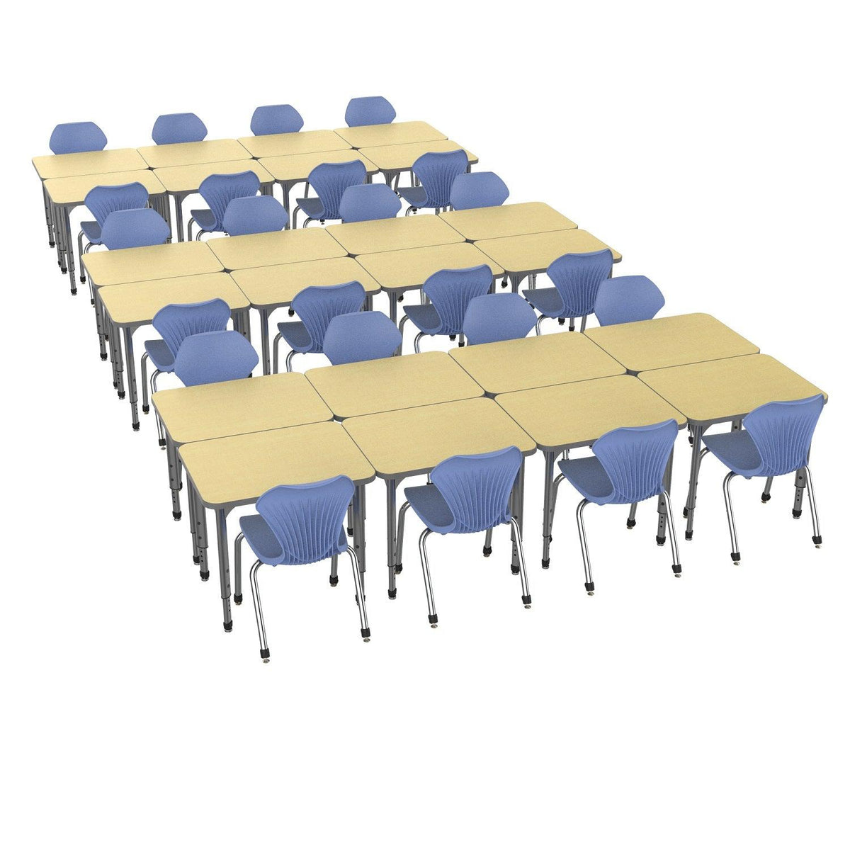 Apex Classroom Desk and Chair Package, 24 Rectangle Collaborative Student Desks, 24" x 30", with 24 Apex Stack Chairs