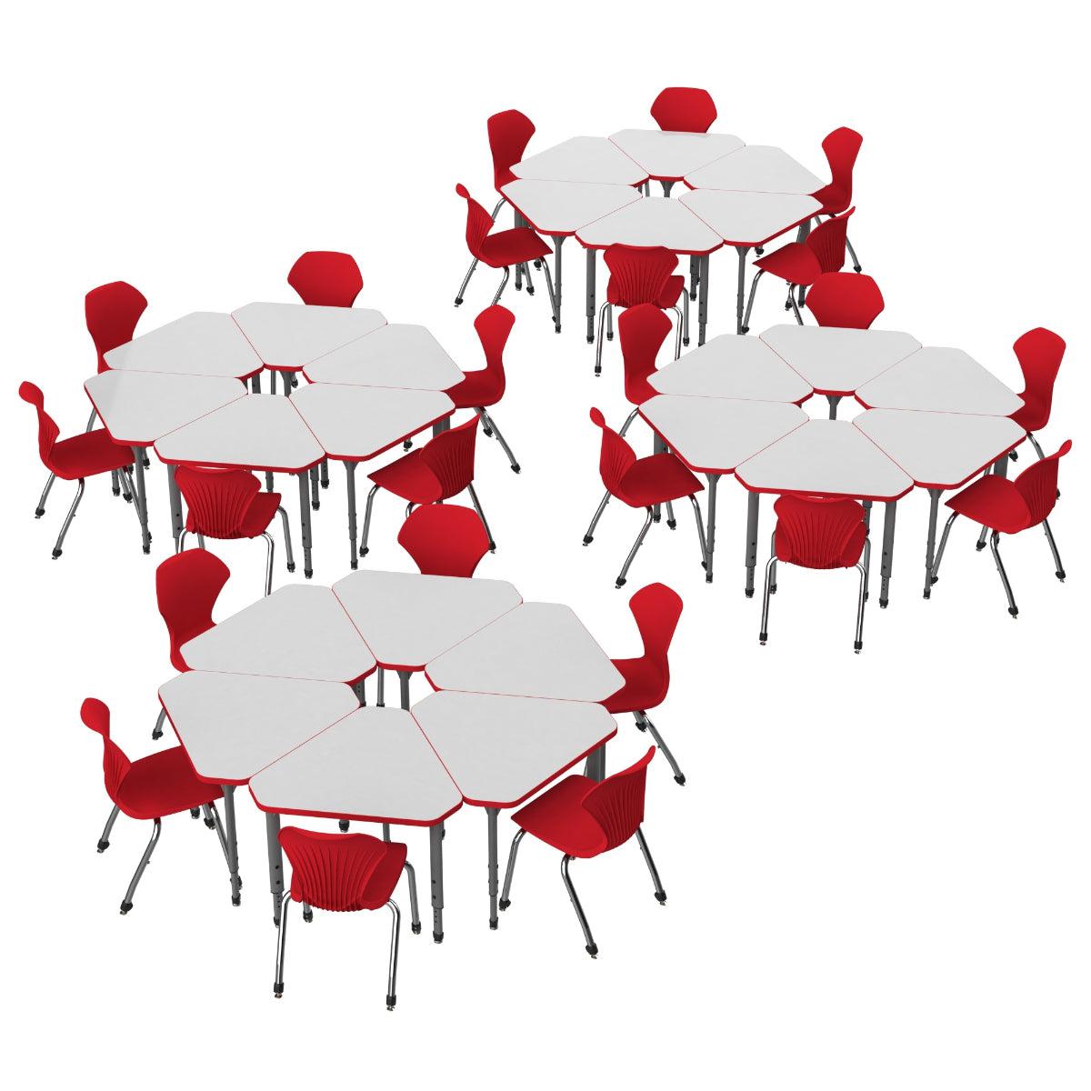 Apex White Dry Erase Classroom Desk and Chair Package, 24 Gem Collaborative Student Desks with 24 Apex Stack Chairs