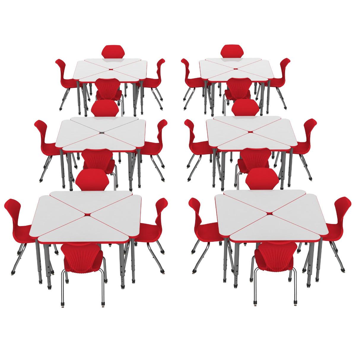 Apex Dry Erase Classroom Desk and Chair Package, 24 Triangle Collaborative Student Desks with 24 Apex Stack Chairs