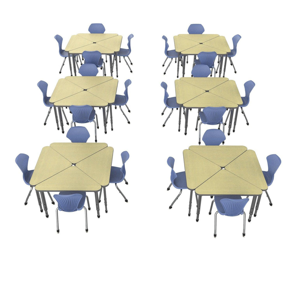 Apex Classroom Desk and Chair Package, 24 Triangle Collaborative Student Desks with 24 Apex Stack Chairs