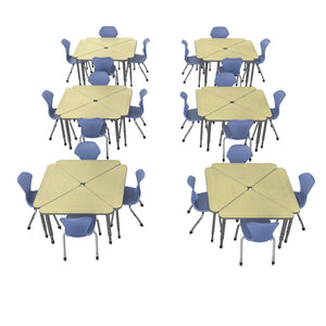 Apex Classroom Desk and Chair Package, 24 Triangle Collaborative Student Desks with 24 Apex Stack Chairs