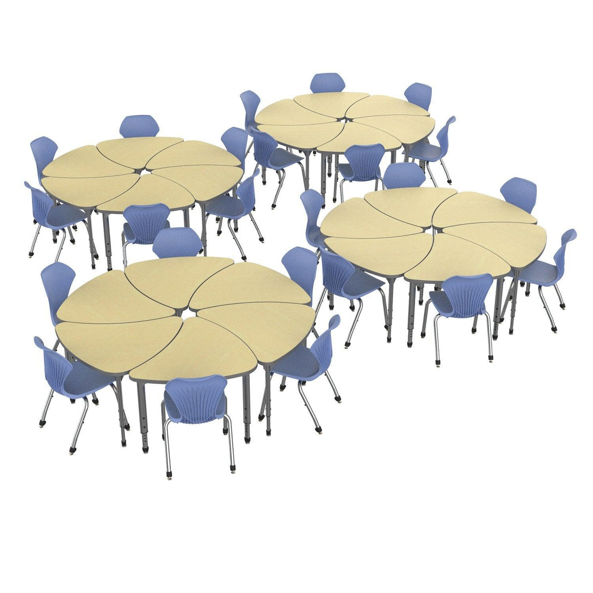 Apex Classroom Desk and Chair Package, 24 Large Chevron Collaborative Student Desks with 24 Apex Stack Chairs