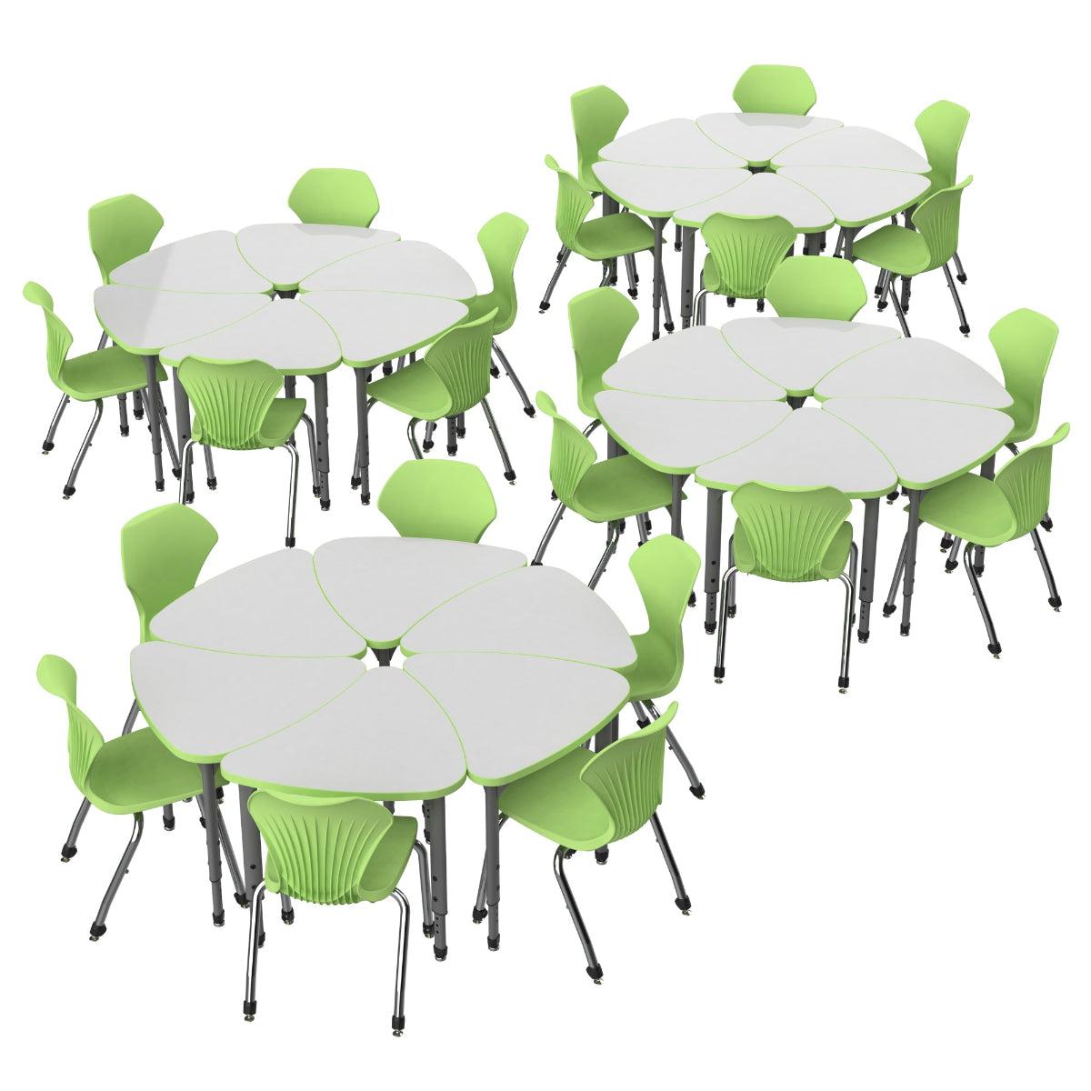Apex Dry Erase Classroom Desk and Chair Package, 24 Large Chevron Collaborative Student Desks with 24 Apex Stack Chairs