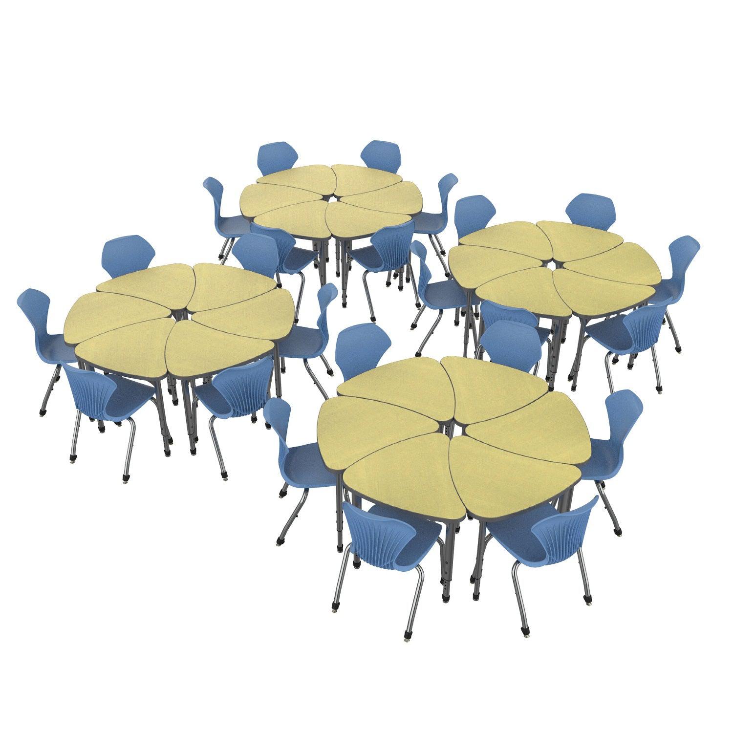 Apex Classroom Desk and Chair Package, 24 Small Chevron Collaborative Student Desks with 24 Apex Stack Chairs