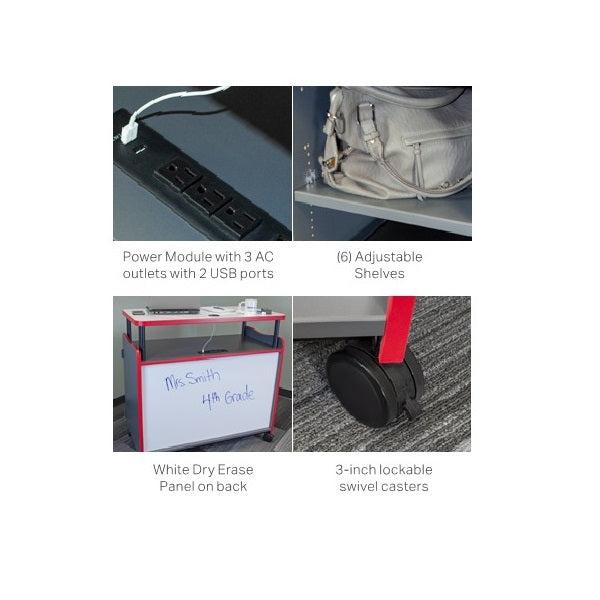 Horizon Makerspace Series Mobile Teachers Workstation with 6 Adjustable Shelves