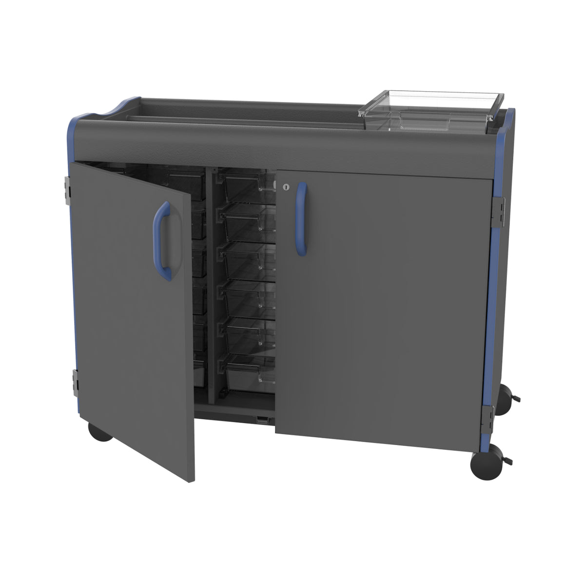 Horizon Makerspace Series 18-Tray Mobile Storage Cart with Doors