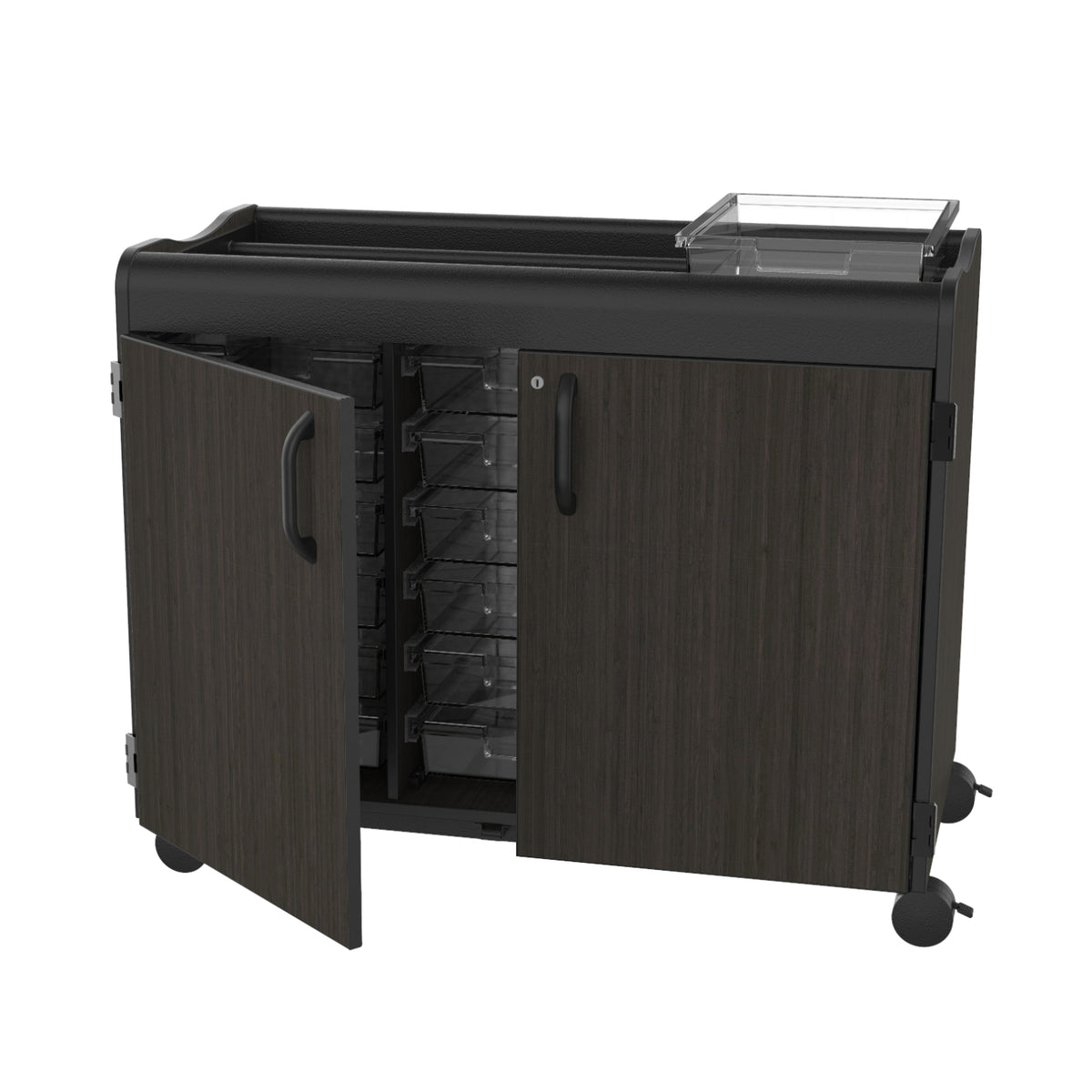 Horizon Makerspace Series 18-Tray Mobile Storage Cart with Doors