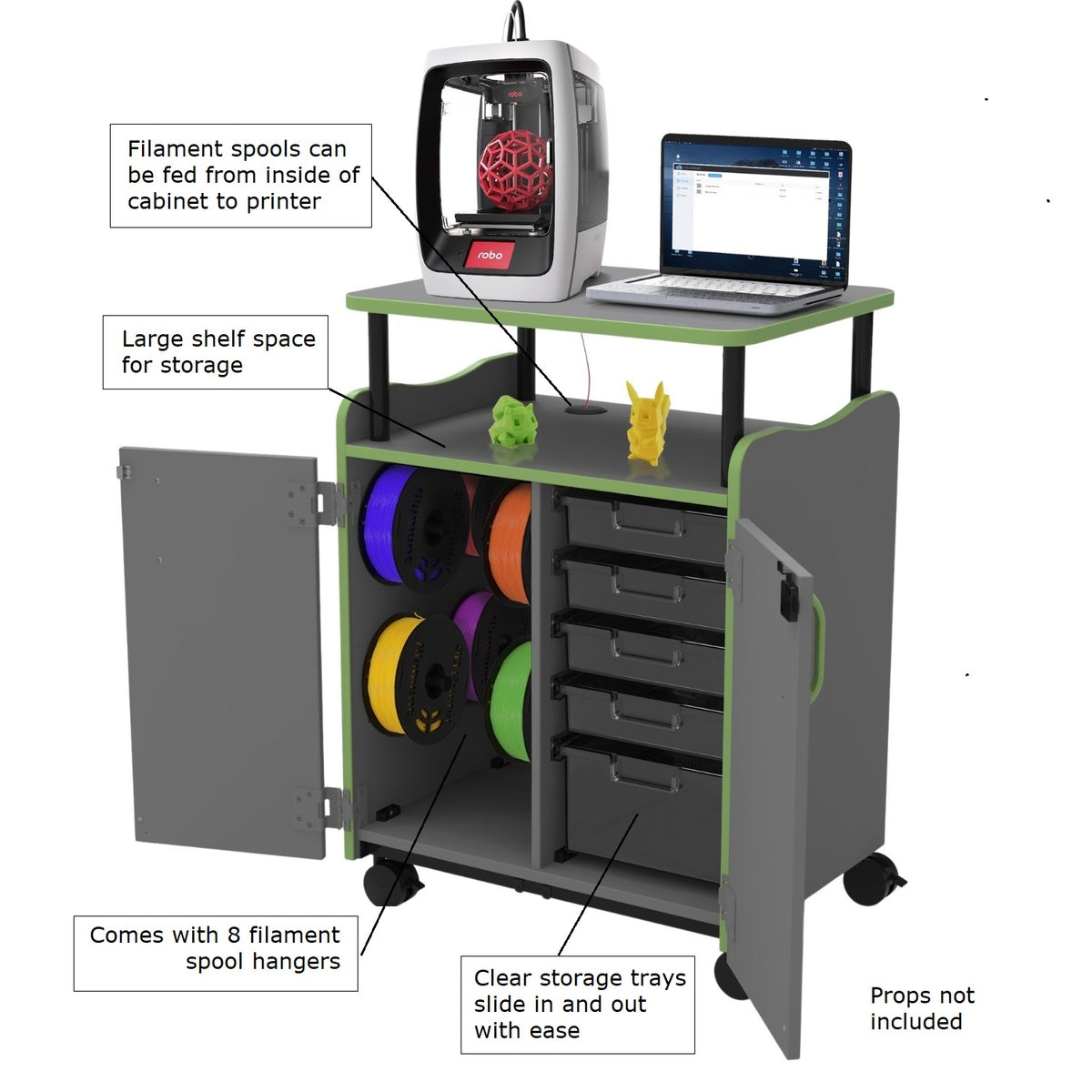 Horizon Makerspace Series 3D Printer Cart with Doors