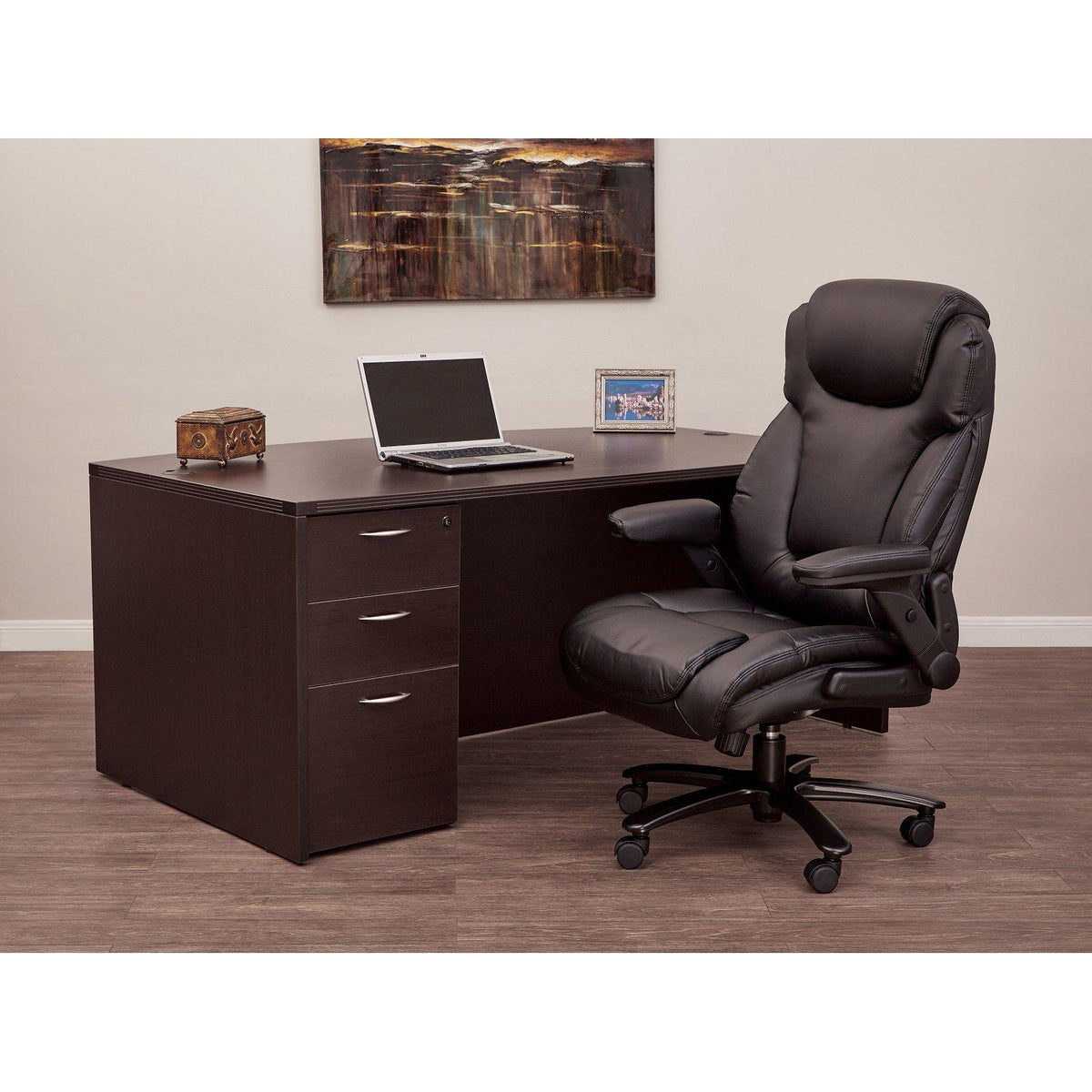 Big and Tall Deluxe High Back Bonded Leather Executive Chair with Padded Flip Arms