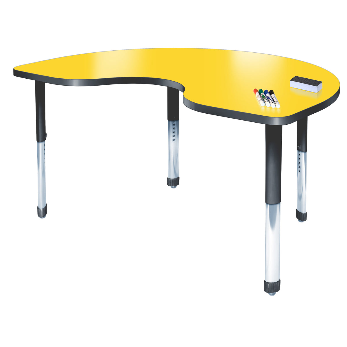 Aero Dry Erase Markerboard Activity Table, 36" x 72" Kidney, Oval Adjustable Height Legs