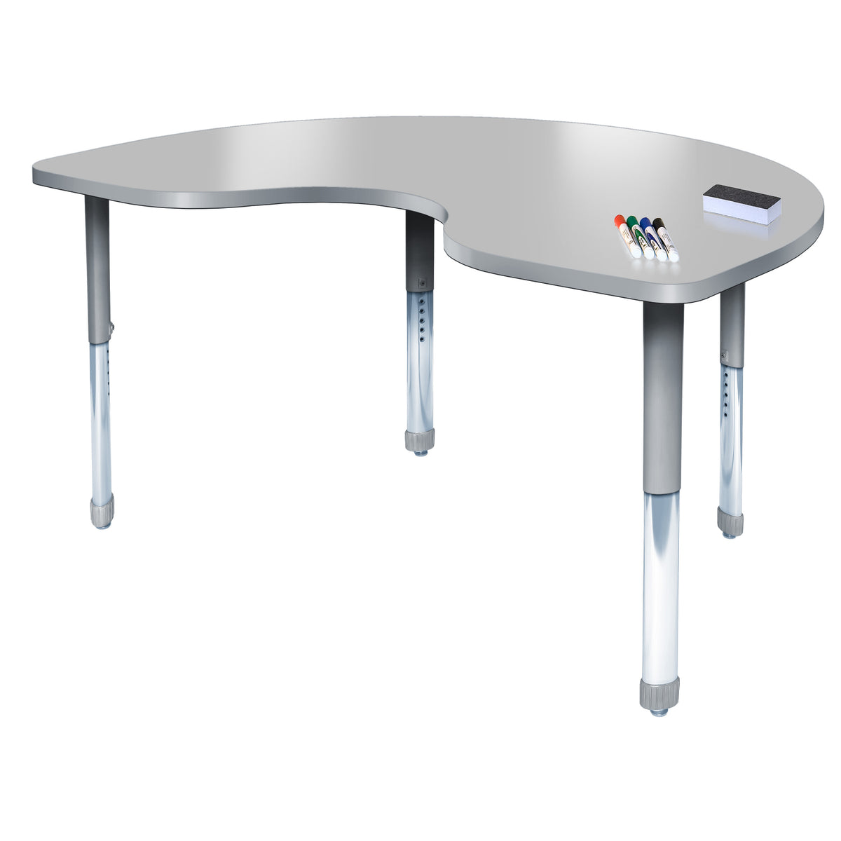 Aero Dry Erase Markerboard Activity Table, 48" x 72" Kidney, Oval Adjustable Height Legs