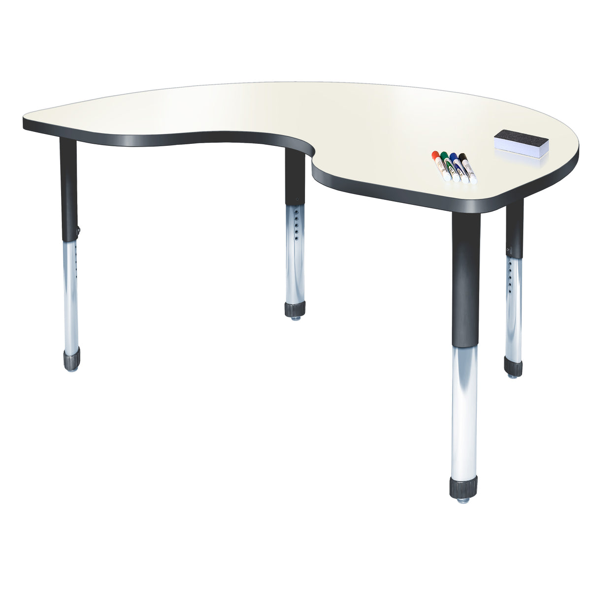 Aero Dry Erase Markerboard Activity Table, 48" x 72" Kidney, Oval Adjustable Height Legs