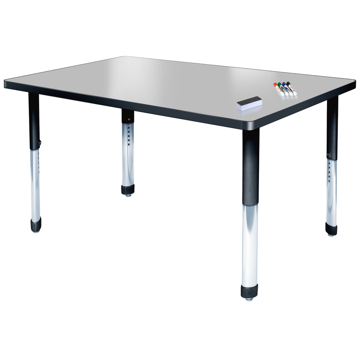 Aero Dry Erase Markerboard Activity Table, 30" x 60" Rectangle, Oval Adjustable Height Legs