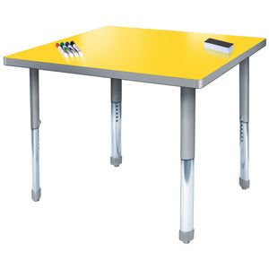 Aero Dry Erase Markerboard Activity Table, 36" x 36" Square, Oval Adjustable Height Legs