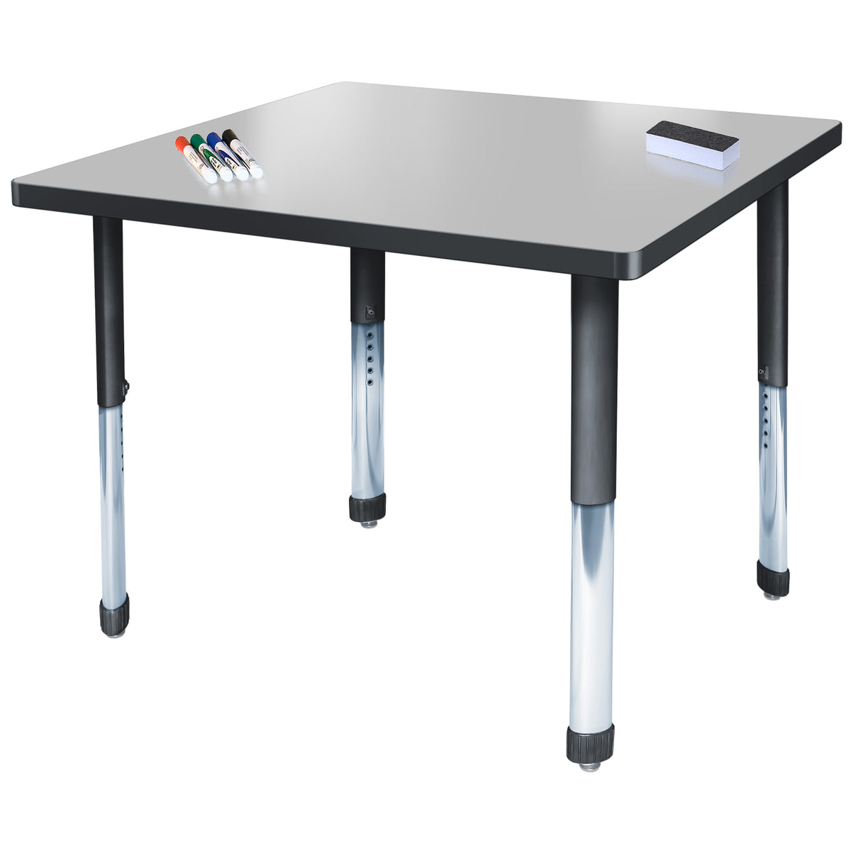 Aero Dry Erase Markerboard Activity Table, 36" x 36" Square, Oval Adjustable Height Legs