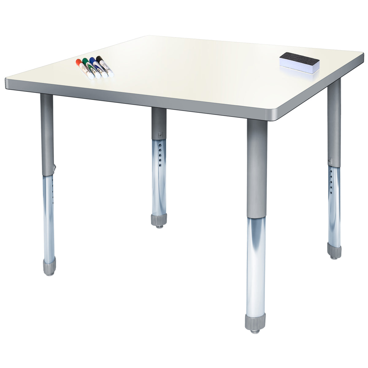 Aero Dry Erase Markerboard Activity Table, 36" x 36" Square, Oval Adjustable Height Legs