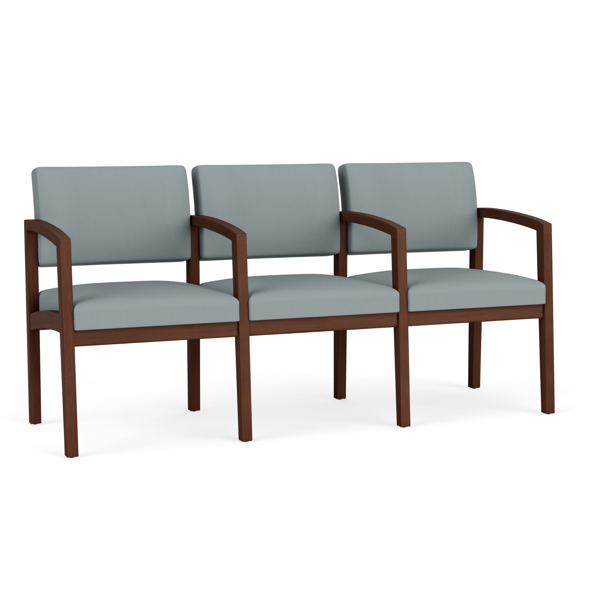 Lenox Wood Collection Reception Seating, 3 Seat Sofa with Center Arms, Healthcare Vinyl Upholstery, FREE SHIPPING
