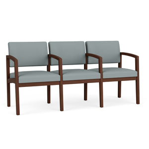 Lenox Wood Collection Reception Seating, 3 Seat Sofa with Center Arms, Healthcare Vinyl Upholstery, FREE SHIPPING
