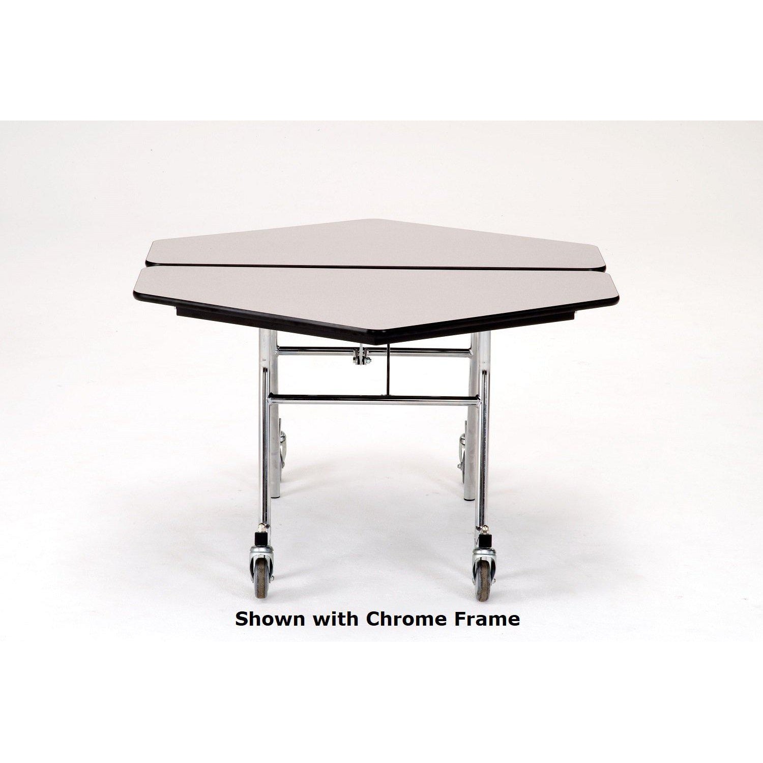 Mobile Shape Cafeteria Table, 48" Hexagon, Particleboard Core, Vinyl T-Mold Edge, Textured Black Frame