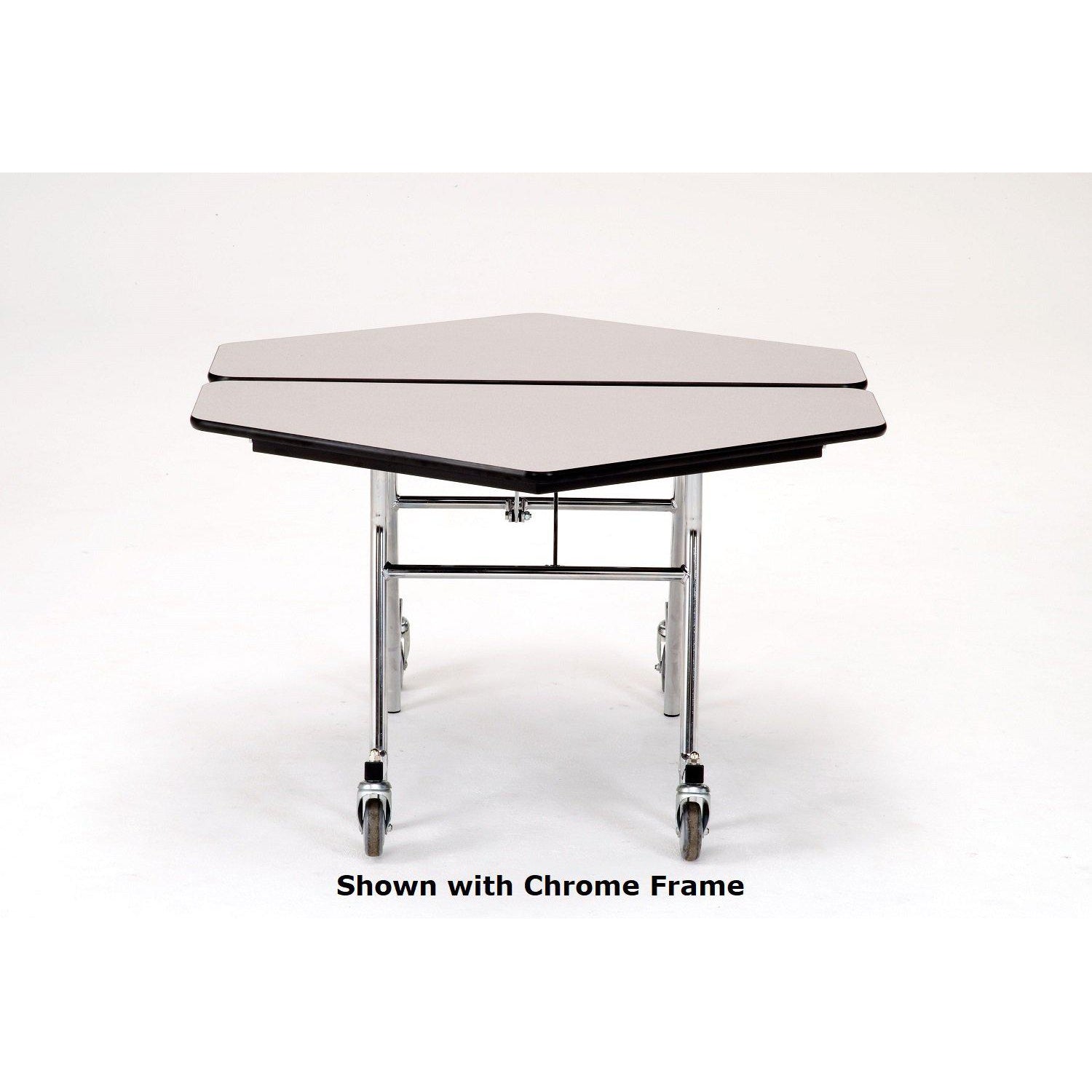 Mobile Shape Cafeteria Table, 48" Hexagon, Plywood Core, Vinyl T-Mold Edge, Chrome Frame