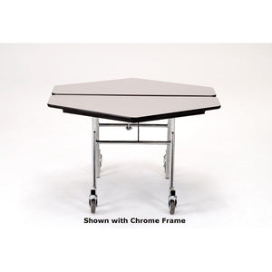 Mobile Shape Cafeteria Table, 48" Hexagon, Plywood Core, Vinyl T-Mold Edge, Chrome Frame