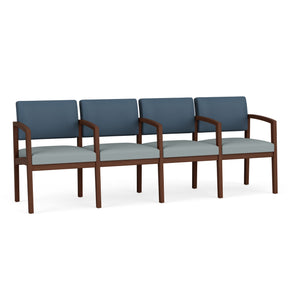 Lenox Wood Collection Reception Seating, 4 Seat Sofa with Center Arms, Standard Vinyl Upholstery, FREE SHIPPING