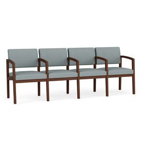 Lenox Wood Collection Reception Seating, 4 Seat Sofa with Center Arms, Healthcare Vinyl Upholstery, FREE SHIPPING