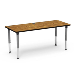 5700 Series Technology Tables with Power Management, 24" - 32" Adjustable Height-Tables-24" x 60"-Silver Mist-Medium Oak with Char Black Edge Banding