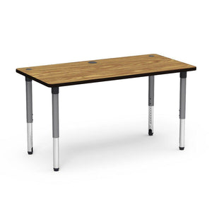 5700 Series Technology Tables with Power Management, 24" - 32" Adjustable Height-Tables-30" x 60"-Silver Mist-Medium Oak with Char Black Edge Banding
