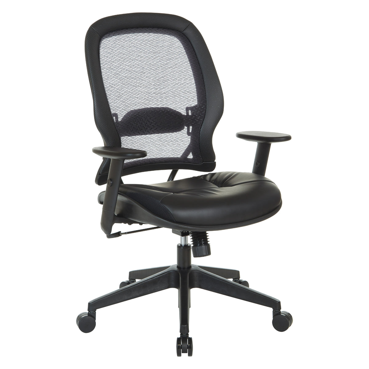 Dark Air Grid® Back Manager's Chair with Black Antimicrobial Upholstered Seat, Angled Adjustable Height Arms, Adjustable Lumbar Support and Angled Nylon Base