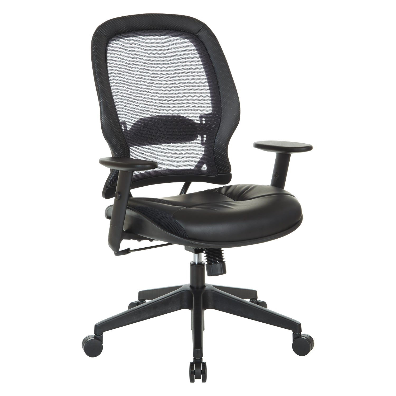 Dark Air Grid® Back Manager's Chair with Black Antimicrobial Upholstered Seat, Angled Adjustable Height Arms, Adjustable Lumbar Support and Angled Nylon Base