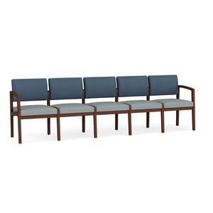 Lenox Wood Collection Reception Seating, 5 Seat Sofa, Designer Fabric Upholstery, FREE SHIPPING