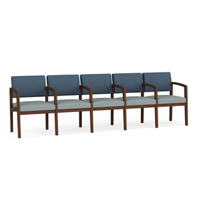 Lenox Wood Collection Reception Seating, 5 Seat Sofa  with Center Arms, Standard Vinyl Upholstery, FREE SHIPPING