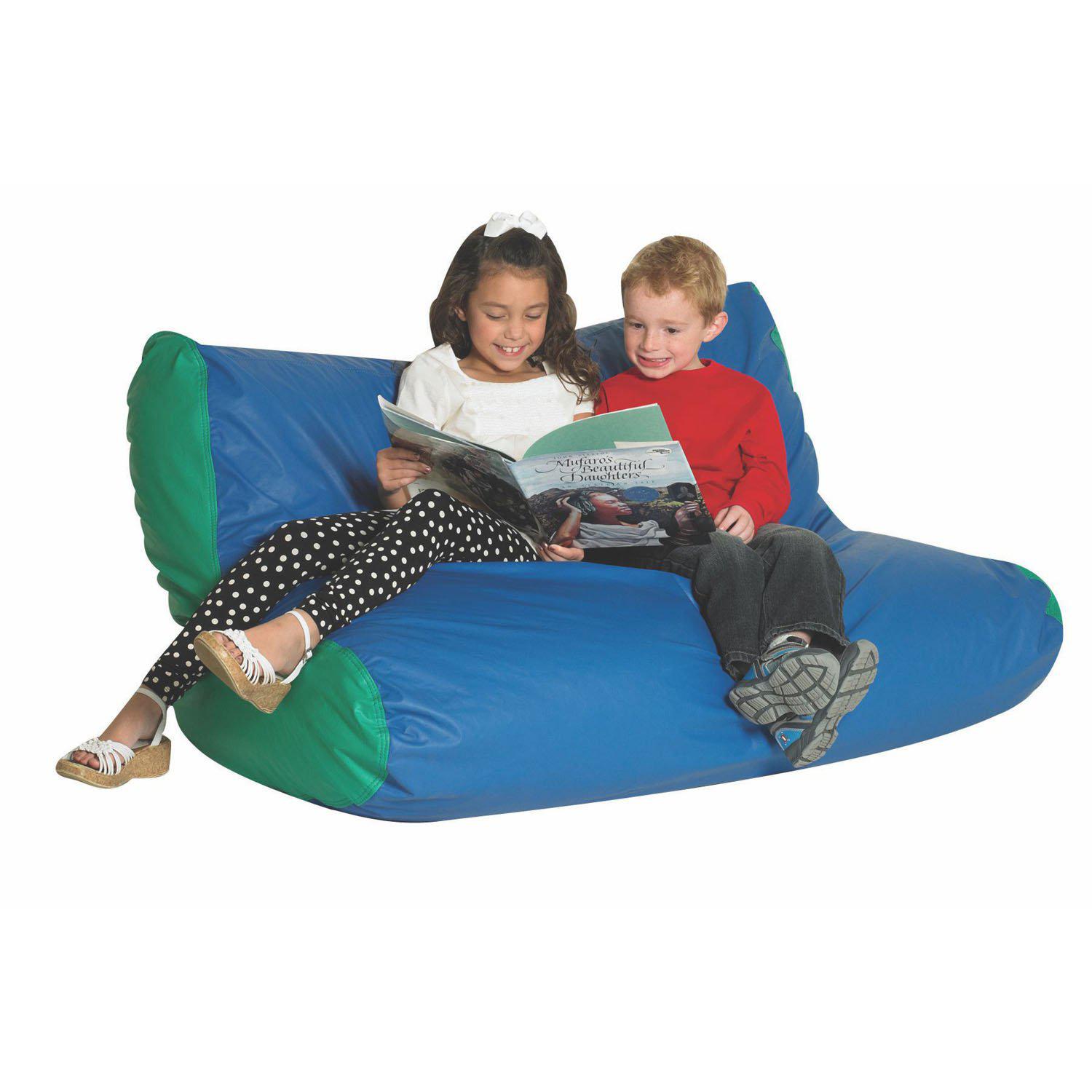 School Age Double High Back Lounger, Blue with Green Sides