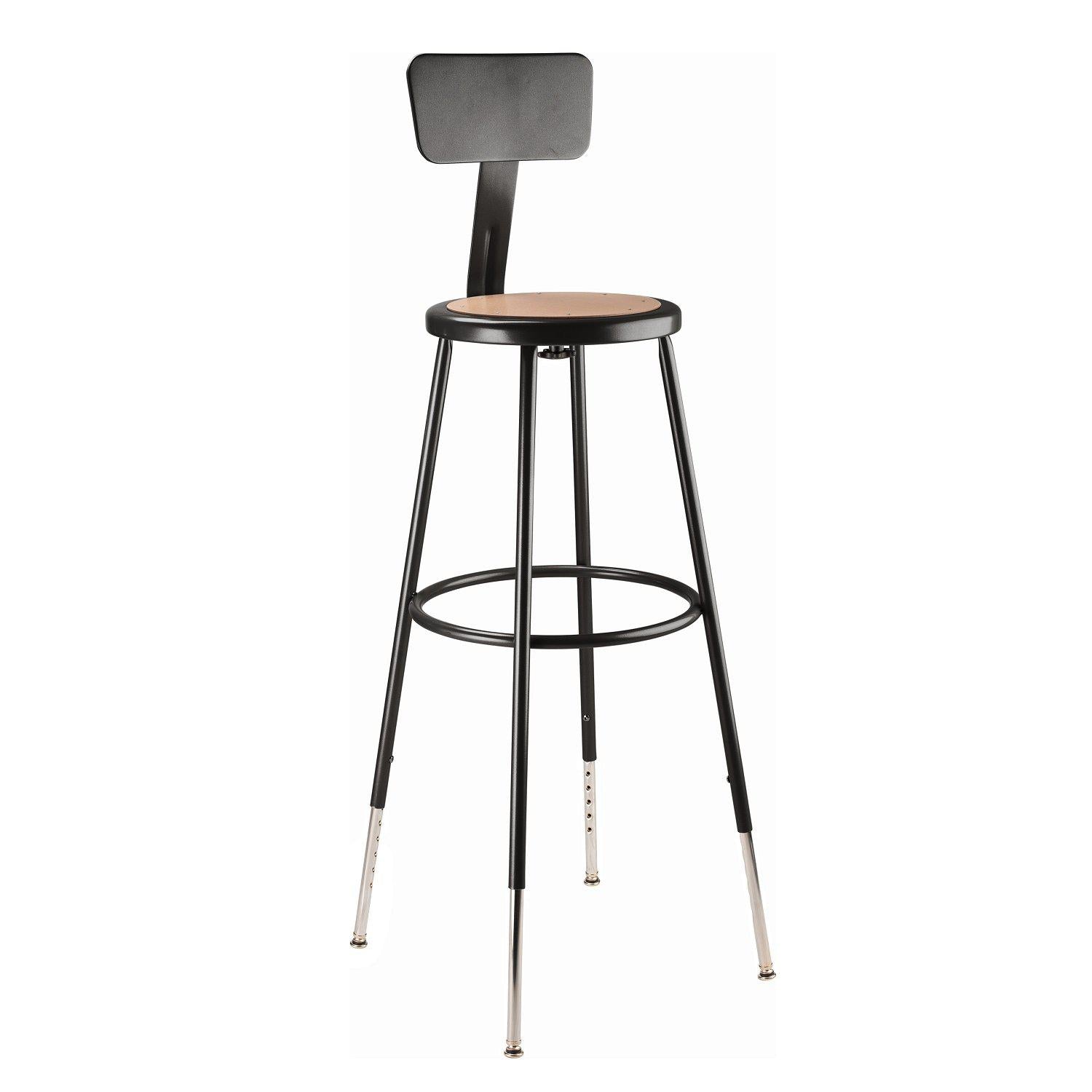 32"-39" Height Adjustable Heavy Duty Steel Stool With Backrest, Masonite Seat, Black Frame
