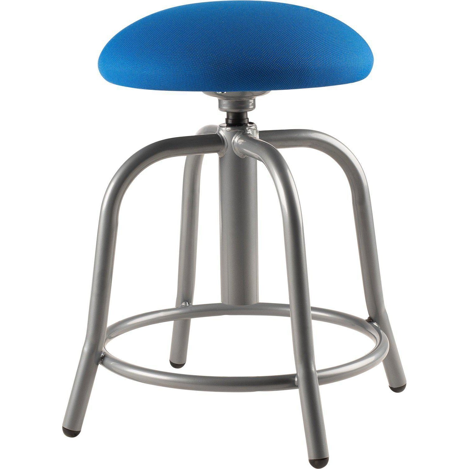 18"-25" Height Adjustable Contemporary Designer Stool with 3" Fabric Padded Cobalt Blue Seat, Metallic Grey Frame