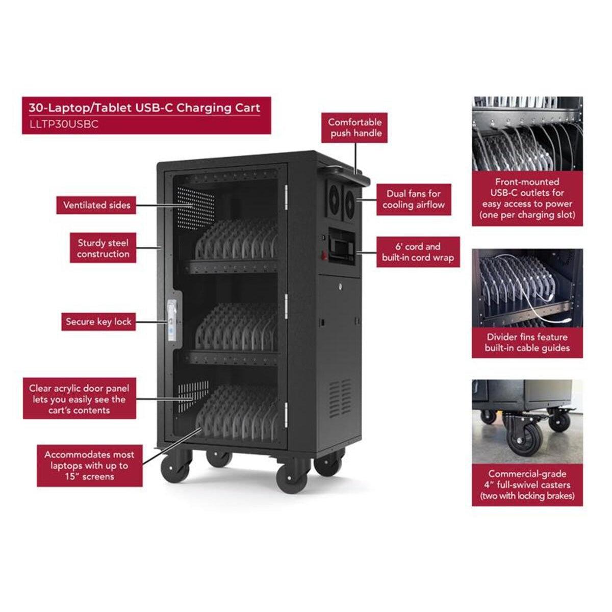 30-Laptop/Tablet USB-C Charging Cart