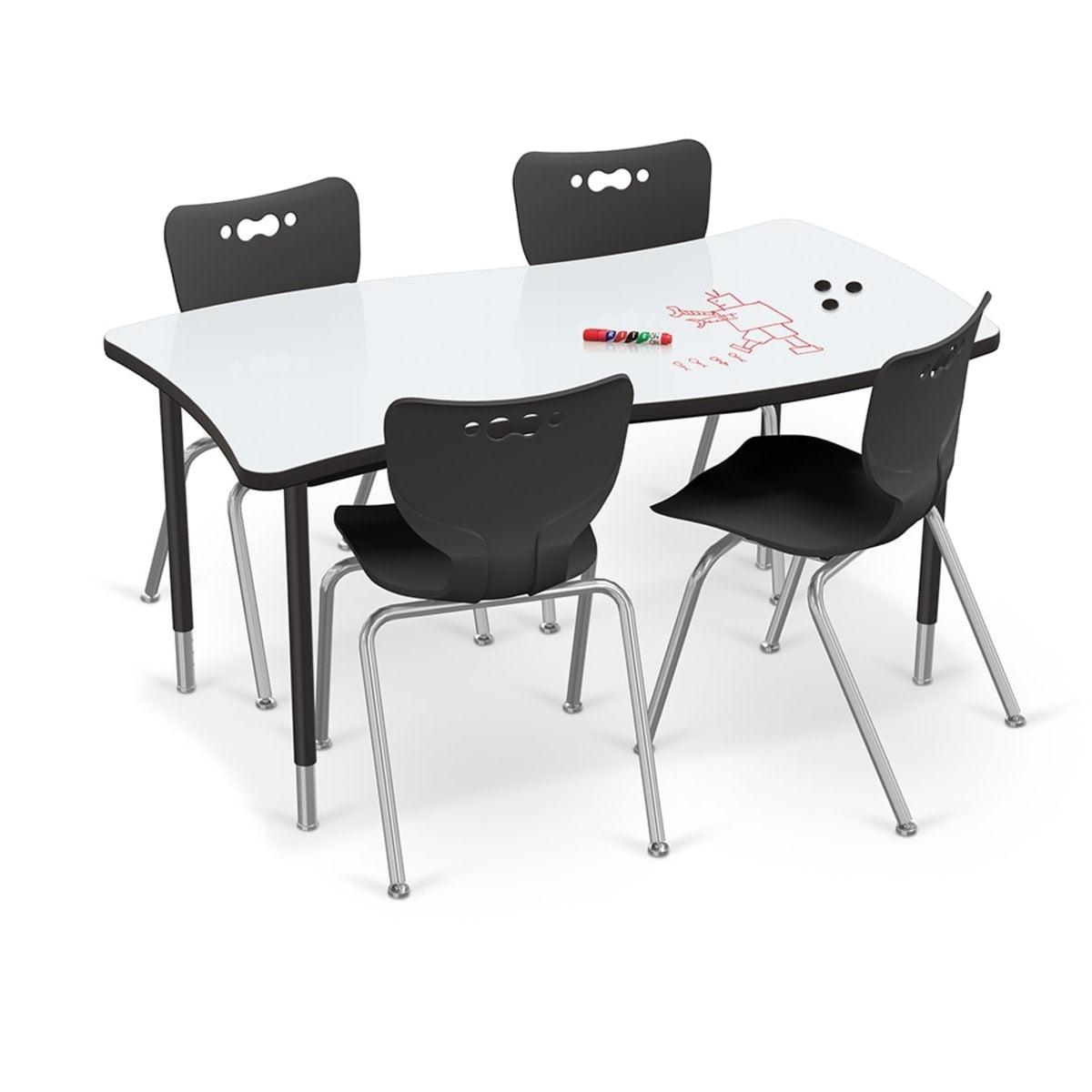 Hierarchy Creator Table + Porcelain Steel Dry Erase Whiteboard Top, Wavy Rectangle, 58.8" W x 32.6" D, LIFETIME WARRANTY