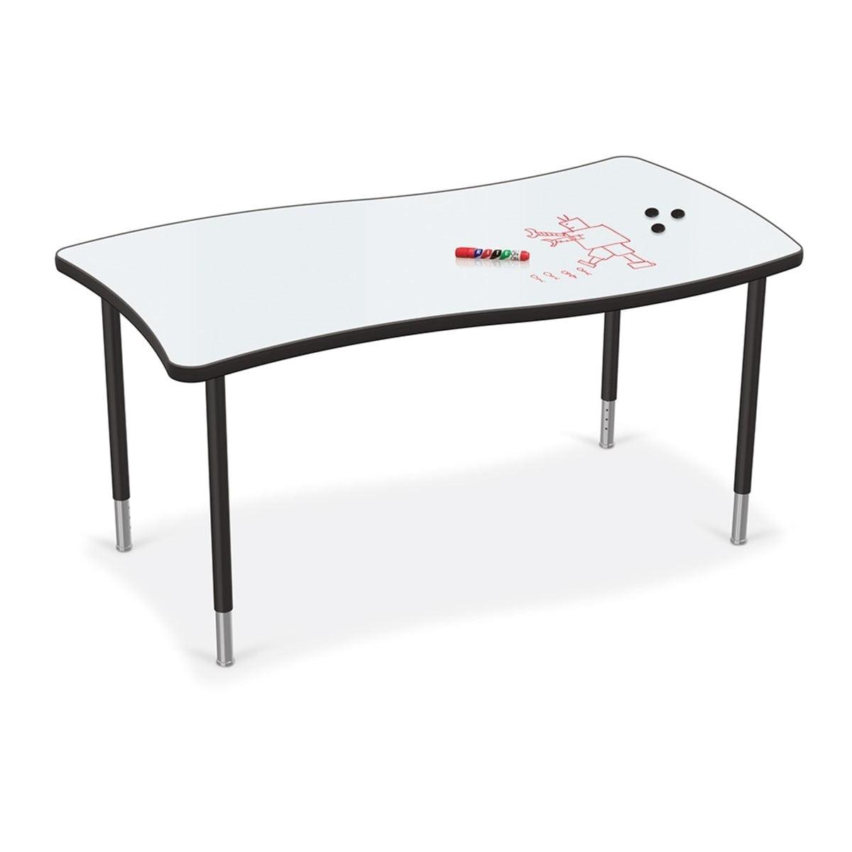 Hierarchy Creator Table + Porcelain Steel Dry Erase Whiteboard Top, Wavy Rectangle, 58.8" W x 32.6" D, LIFETIME WARRANTY