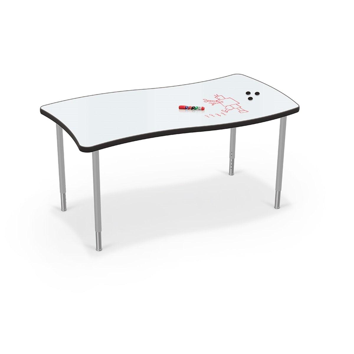 Hierarchy Creator Table + Porcelain Steel Dry Erase Whiteboard Top, Wavy Rectangle, 58.8" W x 32.6" D, LIFETIME WARRANTY